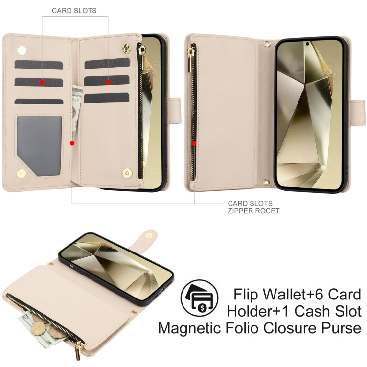 For Samsung Galaxy S24 Ultra 5G YM016 Rhombic Zipper Card Wallet Leather Phone Case with Lanyard(Apricot) - Galaxy S24 Ultra 5G Cases by PMC Jewellery | Online Shopping South Africa | PMC Jewellery | Buy Now Pay Later Mobicred