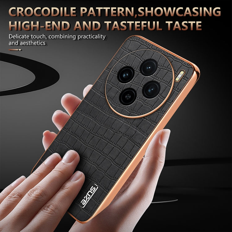 For vivo X100 5G AZNS Electroplated Frame Crocodile Texture Full Coverage Phone Case(Brown) - X100 Cases by AZNS | Online Shopping South Africa | PMC Jewellery | Buy Now Pay Later Mobicred