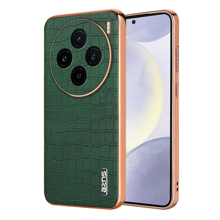 For vivo X100 5G AZNS Electroplated Frame Crocodile Texture Full Coverage Phone Case(Green) - X100 Cases by AZNS | Online Shopping South Africa | PMC Jewellery | Buy Now Pay Later Mobicred