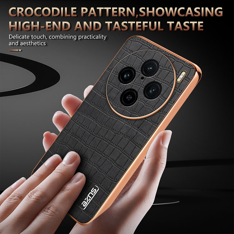 For vivo X100 Pro 5G / X100s Pro AZNS Electroplated Frame Crocodile Texture Full Coverage Phone Case(Brown) - X100 Pro Cases by AZNS | Online Shopping South Africa | PMC Jewellery | Buy Now Pay Later Mobicred