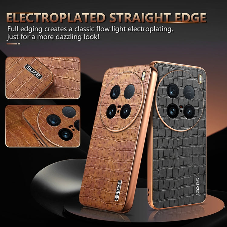 For vivo X100 Ultra AZNS Electroplated Frame Crocodile Texture Full Coverage Phone Case(Brown) - vivo Cases by AZNS | Online Shopping South Africa | PMC Jewellery | Buy Now Pay Later Mobicred