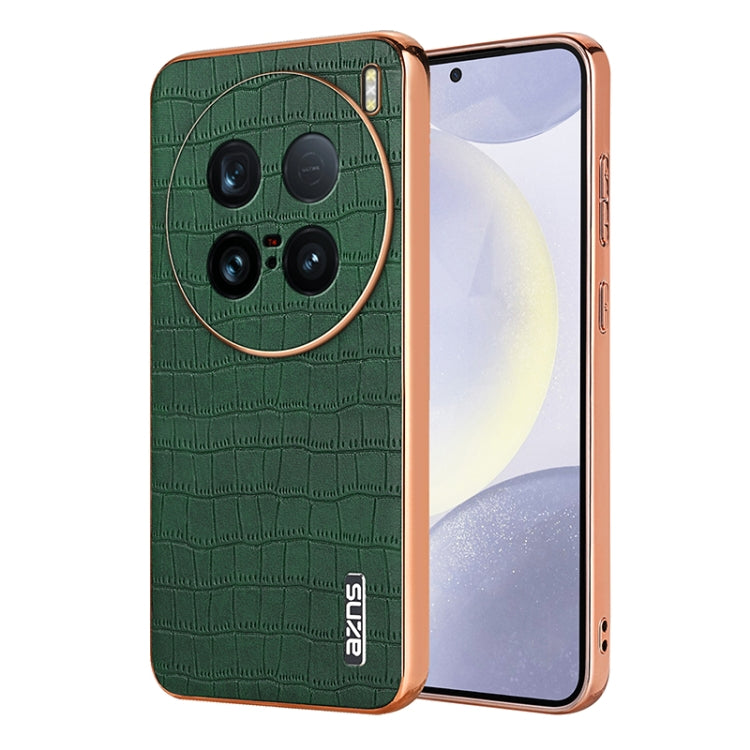 For vivo X100 Ultra AZNS Electroplated Frame Crocodile Texture Full Coverage Phone Case(Green) - vivo Cases by AZNS | Online Shopping South Africa | PMC Jewellery | Buy Now Pay Later Mobicred