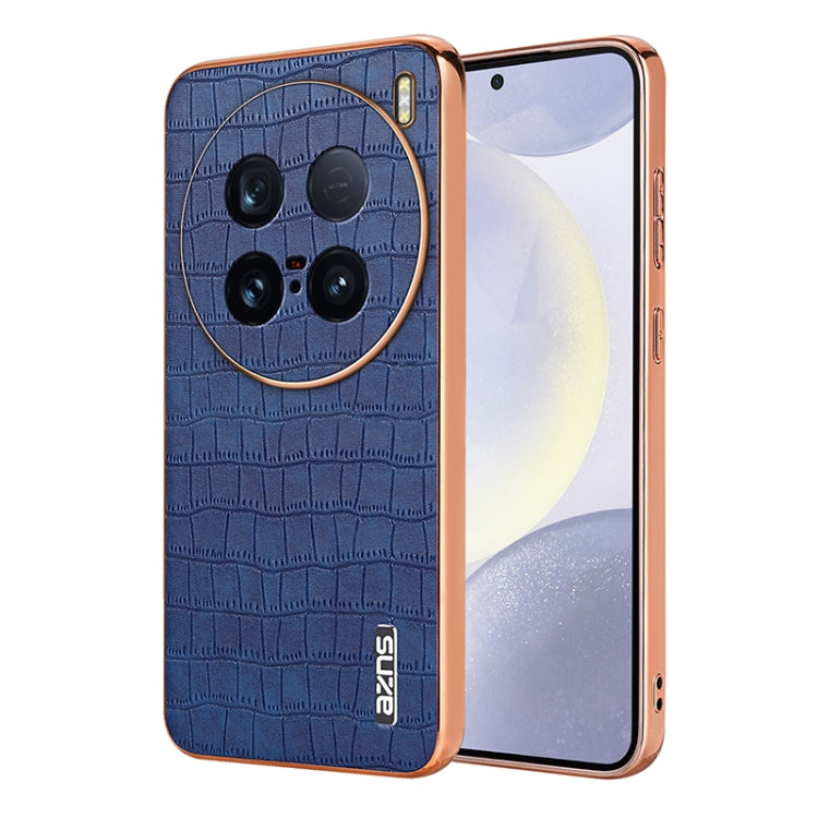 For vivo X100 Ultra AZNS Electroplated Frame Crocodile Texture Full Coverage Phone Case(Blue) - vivo Cases by AZNS | Online Shopping South Africa | PMC Jewellery | Buy Now Pay Later Mobicred