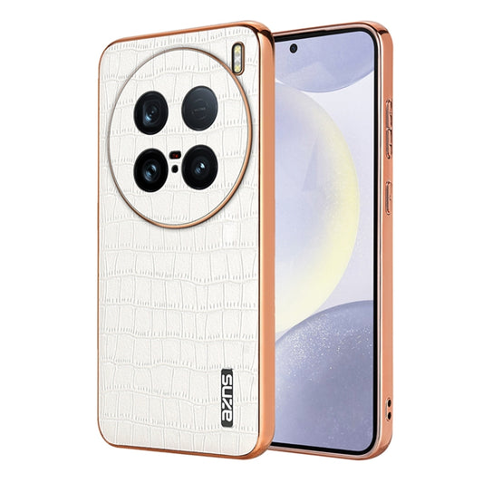 For vivo X100 Ultra AZNS Electroplated Frame Crocodile Texture Full Coverage Phone Case(White) - vivo Cases by AZNS | Online Shopping South Africa | PMC Jewellery | Buy Now Pay Later Mobicred