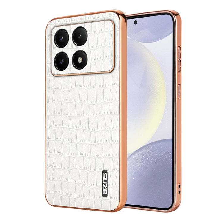 For Redmi K70 / K70 Pro AZNS Electroplated Frame Crocodile Texture Full Coverage Phone Case(White) - K70 Cases by AZNS | Online Shopping South Africa | PMC Jewellery | Buy Now Pay Later Mobicred