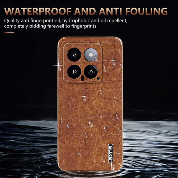 For Xiaomi 14 AZNS Electroplated Frame Crocodile Texture Full Coverage Phone Case(Brown) - 14 Cases by AZNS | Online Shopping South Africa | PMC Jewellery | Buy Now Pay Later Mobicred