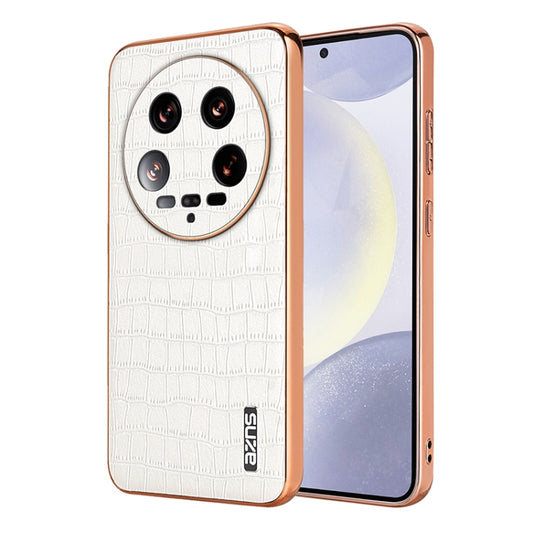 For Xiaomi 14 Ultra AZNS Electroplated Frame Crocodile Texture Full Coverage Phone Case(White) - 14 Ultra Cases by AZNS | Online Shopping South Africa | PMC Jewellery | Buy Now Pay Later Mobicred