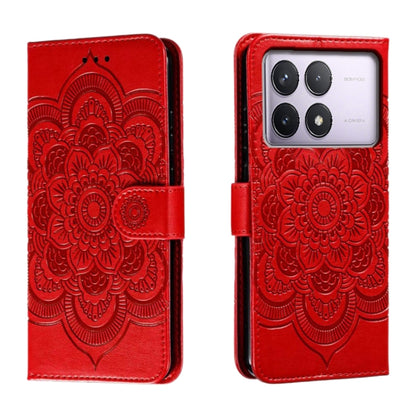 For Xiaomi Redmi K70 Sun Mandala Embossing Pattern Phone Leather Case(Red) - K70 Cases by PMC Jewellery | Online Shopping South Africa | PMC Jewellery | Buy Now Pay Later Mobicred