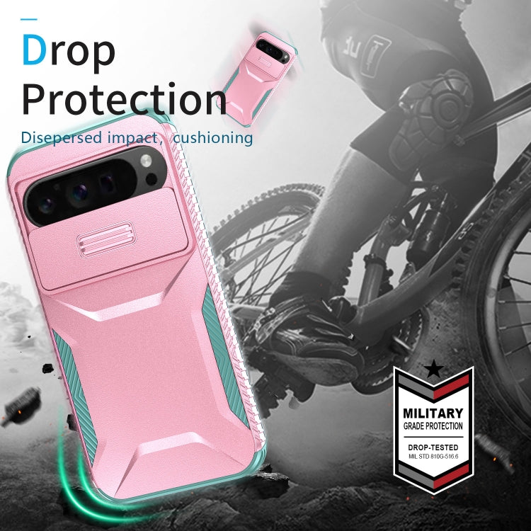 For Google Pixel 9 Pro XL Sliding Camshield Phone Case(Pink + Grey Green) - Google Cases by PMC Jewellery | Online Shopping South Africa | PMC Jewellery | Buy Now Pay Later Mobicred