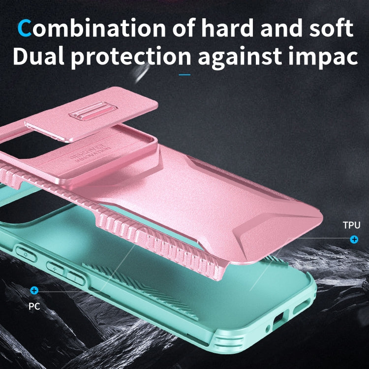 For Google Pixel 9 Pro XL Sliding Camshield Phone Case(Pink + Grey Green) - Google Cases by PMC Jewellery | Online Shopping South Africa | PMC Jewellery | Buy Now Pay Later Mobicred