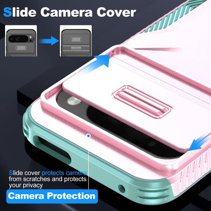 For Google Pixel 9 Pro XL Sliding Camshield Phone Case(Pink + Grey Green) - Google Cases by PMC Jewellery | Online Shopping South Africa | PMC Jewellery | Buy Now Pay Later Mobicred