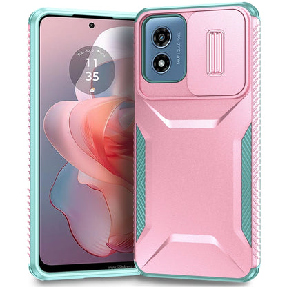 For Motorola Moto G Play 4G 2024 Sliding Camshield Phone Case(Pink + Grey Green) - Motorola Cases by PMC Jewellery | Online Shopping South Africa | PMC Jewellery | Buy Now Pay Later Mobicred