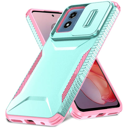 For Motorola Moto G Play 4G 2024 Sliding Camshield Phone Case(Grey Green + Pink) - Motorola Cases by PMC Jewellery | Online Shopping South Africa | PMC Jewellery | Buy Now Pay Later Mobicred