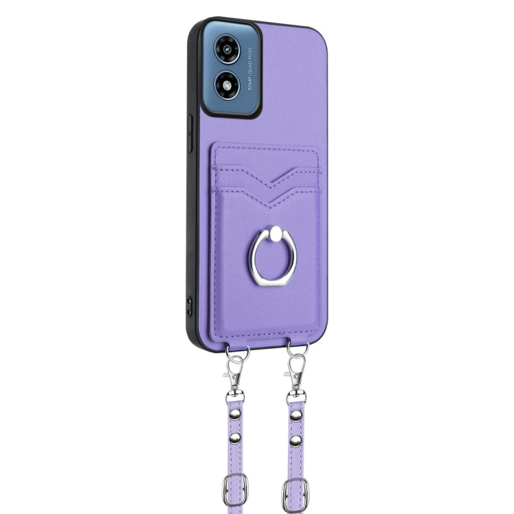 For Motorola Moto G Play 2024 4G R20 Crossbody Rope Ring Card Holder Phone Case(Purple) - Motorola Cases by PMC Jewellery | Online Shopping South Africa | PMC Jewellery | Buy Now Pay Later Mobicred