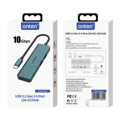 Onten UC622 10Gbps USB-C / Type-C to 2 x USB + 2 x USB-C / Type-C 4 in 1 HUB Docking Station, Length:1.5m(Green) - USB HUB by Onten | Online Shopping South Africa | PMC Jewellery | Buy Now Pay Later Mobicred