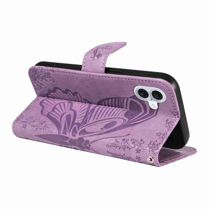 For iPhone 16 Plus Swallowtail Butterfly Embossed Leather Phone Case(Purple) - iPhone 16 Plus Cases by PMC Jewellery | Online Shopping South Africa | PMC Jewellery | Buy Now Pay Later Mobicred