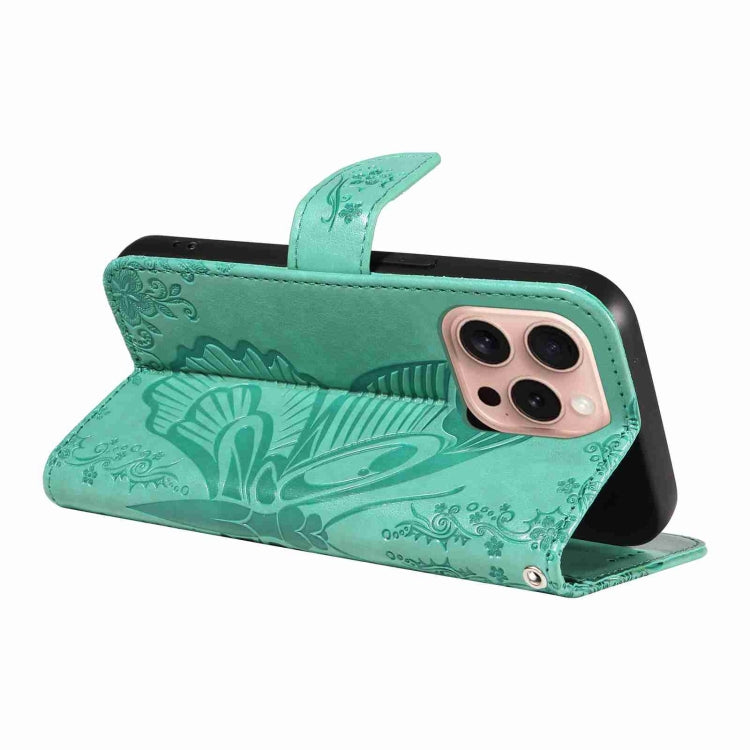 For iPhone 16 Pro Swallowtail Butterfly Embossed Leather Phone Case(Green) - iPhone 16 Pro Cases by PMC Jewellery | Online Shopping South Africa | PMC Jewellery | Buy Now Pay Later Mobicred