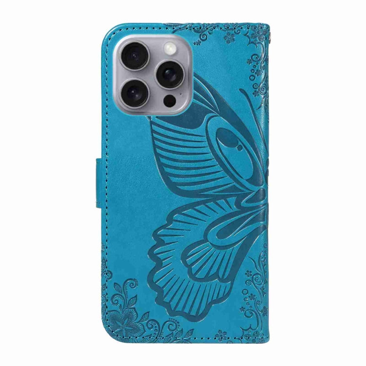 For iPhone 16 Pro Max Swallowtail Butterfly Embossed Leather Phone Case(Blue) - iPhone 16 Pro Max Cases by PMC Jewellery | Online Shopping South Africa | PMC Jewellery | Buy Now Pay Later Mobicred