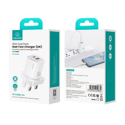 USAMS CC256 30W USB+USB-C / Type-C Dual Port GaN Fast Charger, UK Plug(White) - USB Charger by USAMS | Online Shopping South Africa | PMC Jewellery | Buy Now Pay Later Mobicred