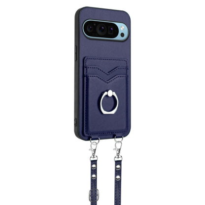 For Google Pixel 9 Pro XL R20 Crossbody Rope Ring Card Holder Phone Case(Blue) - Google Cases by PMC Jewellery | Online Shopping South Africa | PMC Jewellery | Buy Now Pay Later Mobicred