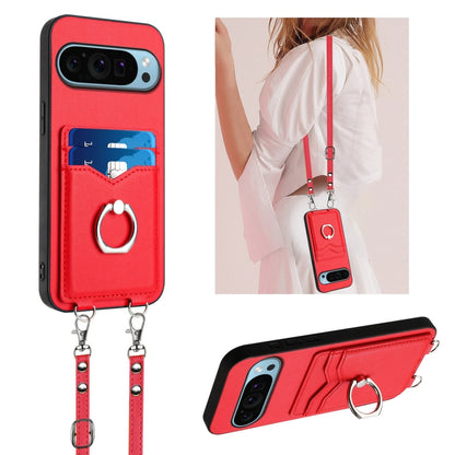 For Google Pixel 9 / 9 Pro R20 Crossbody Rope Ring Card Holder Phone Case(Red) - Google Cases by PMC Jewellery | Online Shopping South Africa | PMC Jewellery | Buy Now Pay Later Mobicred