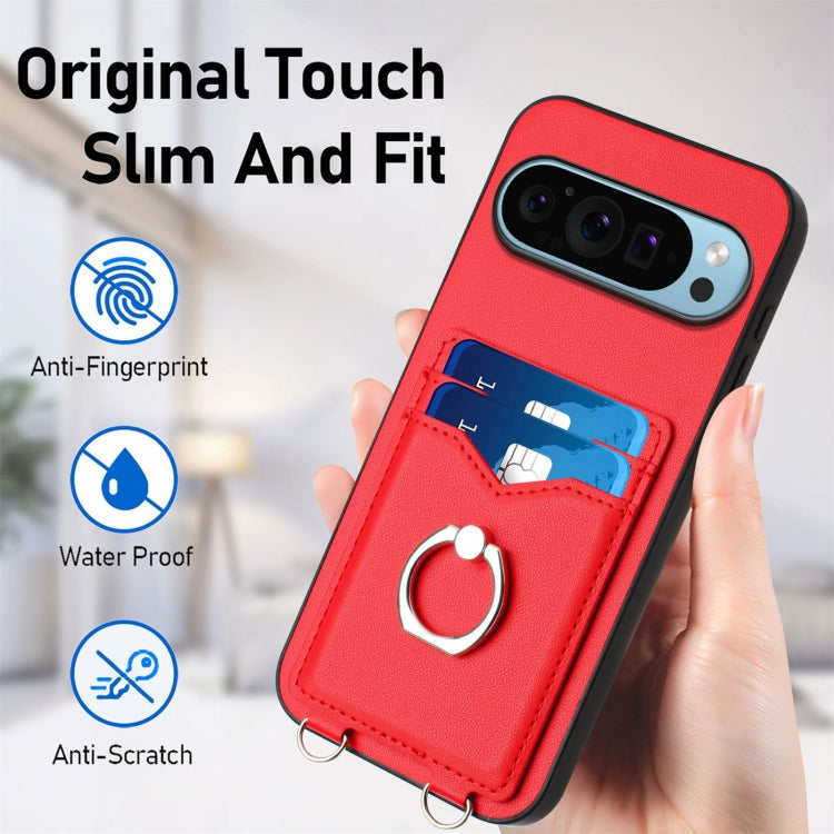 For Google Pixel 9 / 9 Pro R20 Crossbody Rope Ring Card Holder Phone Case(Red) - Google Cases by PMC Jewellery | Online Shopping South Africa | PMC Jewellery | Buy Now Pay Later Mobicred