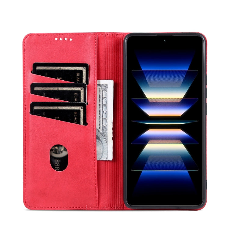 For Redmi Note 14 Pro 5G AZNS Magnetic Calf Texture Flip Leather Phone Case(Red) - Note 14 Pro Cases by AZNS | Online Shopping South Africa | PMC Jewellery | Buy Now Pay Later Mobicred