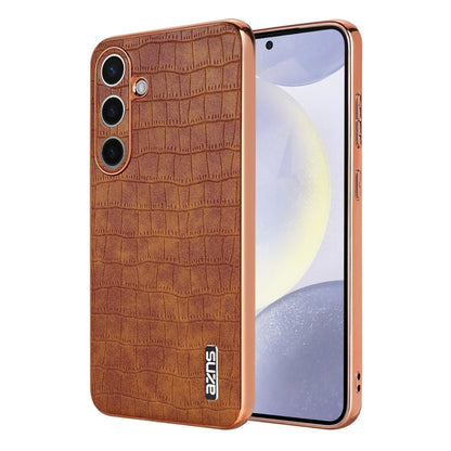 For Samsung Galaxy S25 5G AZNS Electroplated Frame Crocodile Texture Full Coverage Phone Case(Brown) - Galaxy S25 5G Cases by AZNS | Online Shopping South Africa | PMC Jewellery | Buy Now Pay Later Mobicred