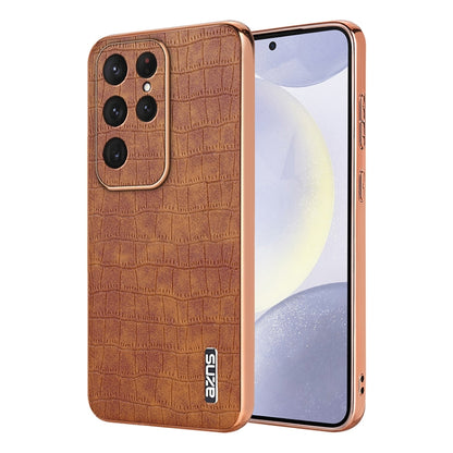 For Samsung Galaxy S25 Ultra 5G AZNS Electroplated Frame Crocodile Texture Full Coverage Phone Case(Brown) - Galaxy S25 Ultra 5G Cases by AZNS | Online Shopping South Africa | PMC Jewellery | Buy Now Pay Later Mobicred