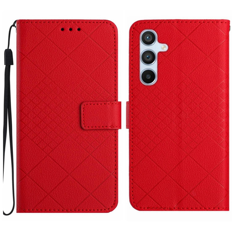 For Samsung Galaxy S25 5G Rhombic Grid Texture Leather Phone Case(Red) - Galaxy S25 5G Cases by PMC Jewellery | Online Shopping South Africa | PMC Jewellery | Buy Now Pay Later Mobicred