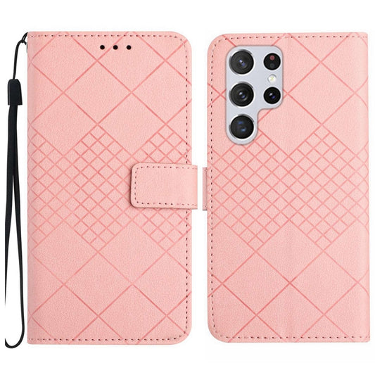 For Samsung Galaxy S25 Ultra 5G Rhombic Grid Texture Leather Phone Case(Pink) - Galaxy S25 Ultra 5G Cases by PMC Jewellery | Online Shopping South Africa | PMC Jewellery | Buy Now Pay Later Mobicred