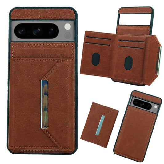 For Google Pixel 9 / 9 Pro Solid Color Metal Buckle Card Slots Bag Phone Case(Brown) - Google Cases by PMC Jewellery | Online Shopping South Africa | PMC Jewellery | Buy Now Pay Later Mobicred