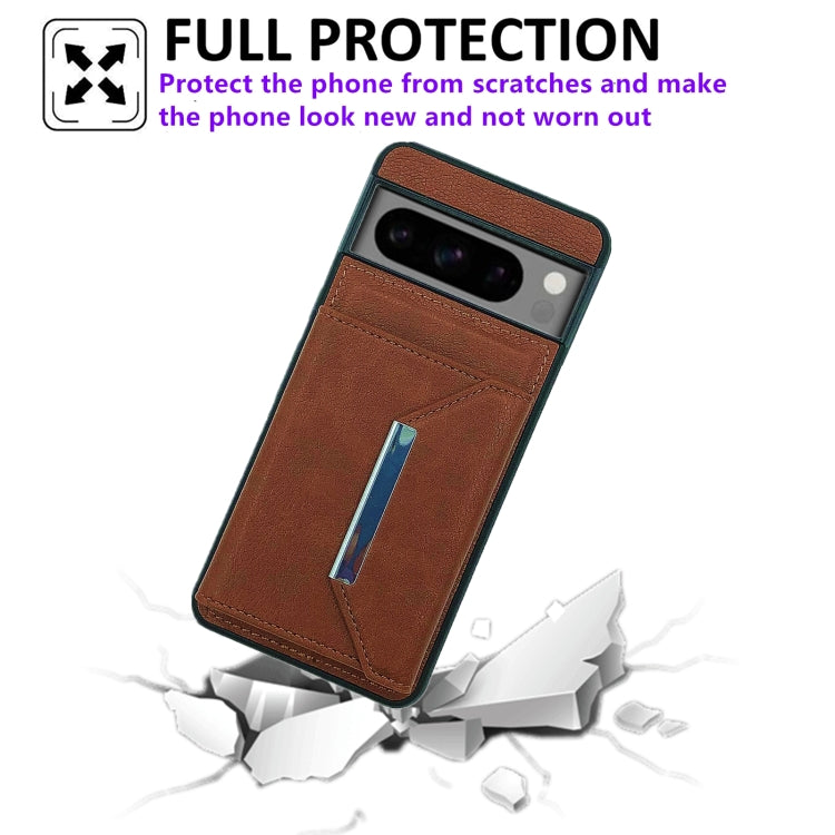 For Google Pixel 9 / 9 Pro Solid Color Metal Buckle Card Slots Bag Phone Case(Brown) - Google Cases by PMC Jewellery | Online Shopping South Africa | PMC Jewellery | Buy Now Pay Later Mobicred