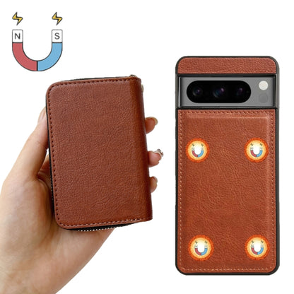 For Google Pixel 9 / 9 Pro Solid Color Zipper 11-Card Slots Bag Phone Case with Lanyard(Brown) - Google Cases by PMC Jewellery | Online Shopping South Africa | PMC Jewellery | Buy Now Pay Later Mobicred