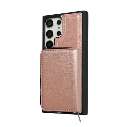 For Samsung Galaxy S24 Ultra 5G Solid Color Zipper 11-Card Slots Bag Phone Case with Lanyard(Rose Gold) - Galaxy S24 Ultra 5G Cases by PMC Jewellery | Online Shopping South Africa | PMC Jewellery | Buy Now Pay Later Mobicred