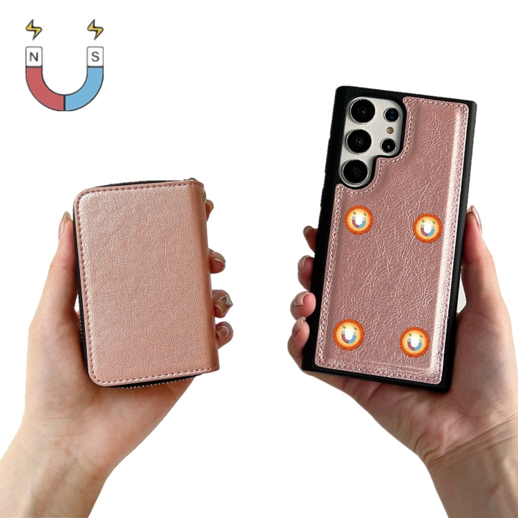 For Samsung Galaxy S24 Ultra 5G Solid Color Zipper 11-Card Slots Bag Phone Case with Lanyard(Rose Gold) - Galaxy S24 Ultra 5G Cases by PMC Jewellery | Online Shopping South Africa | PMC Jewellery | Buy Now Pay Later Mobicred