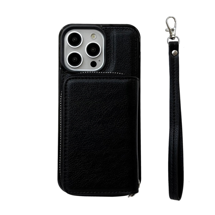 For iPhone 16 Pro Max Solid Color Zipper 11-Card Slots Bag Phone Case with Lanyard(Black) - iPhone 16 Pro Max Cases by PMC Jewellery | Online Shopping South Africa | PMC Jewellery | Buy Now Pay Later Mobicred