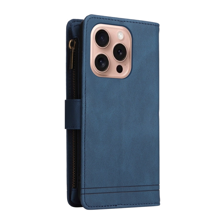 For iPhone 16 Pro Skin Feel Multi-Card Wallet Zipper Leather Phone Case(Blue) - iPhone 16 Pro Cases by PMC Jewellery | Online Shopping South Africa | PMC Jewellery | Buy Now Pay Later Mobicred