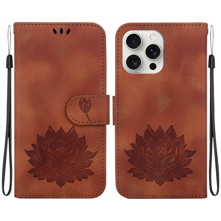 For iPhone 16 Pro Max Lotus Embossed Leather Phone Case(Brown) - iPhone 16 Pro Max Cases by PMC Jewellery | Online Shopping South Africa | PMC Jewellery | Buy Now Pay Later Mobicred