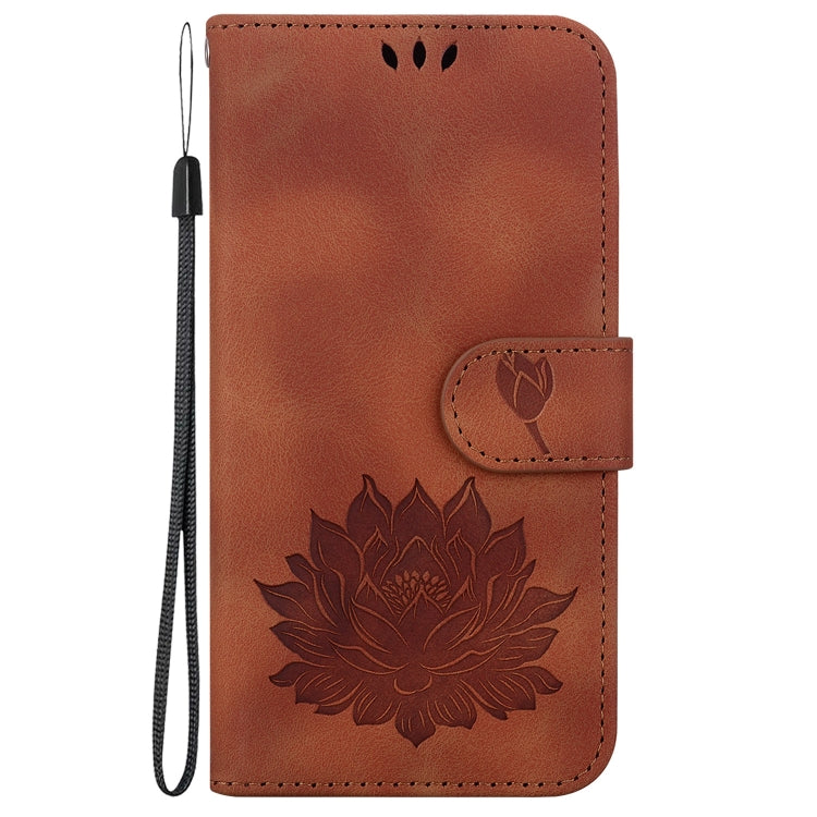 For iPhone 16 Pro Max Lotus Embossed Leather Phone Case(Brown) - iPhone 16 Pro Max Cases by PMC Jewellery | Online Shopping South Africa | PMC Jewellery | Buy Now Pay Later Mobicred