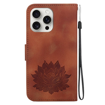 For iPhone 16 Pro Max Lotus Embossed Leather Phone Case(Brown) - iPhone 16 Pro Max Cases by PMC Jewellery | Online Shopping South Africa | PMC Jewellery | Buy Now Pay Later Mobicred