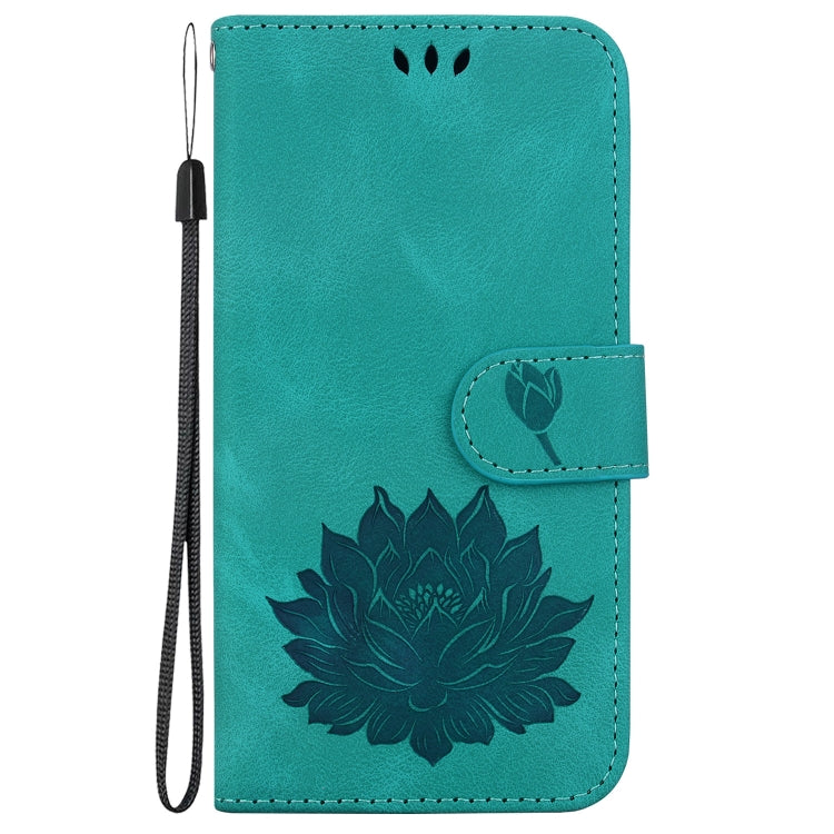 For iPhone 16 Plus Lotus Embossed Leather Phone Case(Green) - iPhone 16 Plus Cases by PMC Jewellery | Online Shopping South Africa | PMC Jewellery | Buy Now Pay Later Mobicred