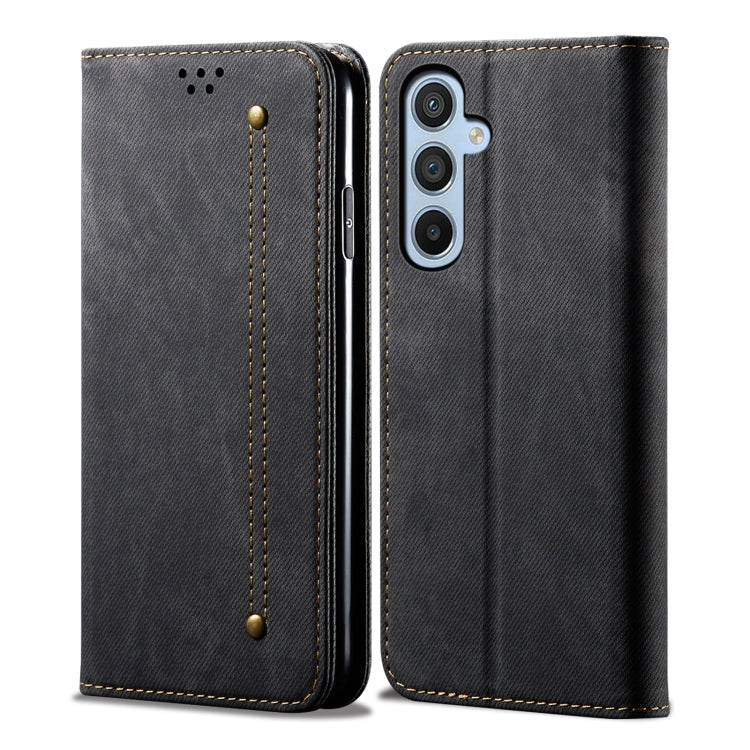 For Samsung Galaxy S25 5G Denim Texture Casual Style Horizontal Flip Leather Case(Black) - Galaxy S25 5G Cases by PMC Jewellery | Online Shopping South Africa | PMC Jewellery | Buy Now Pay Later Mobicred