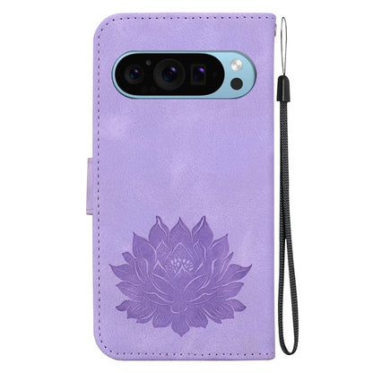 For Google Pixel 9 Pro Lotus Embossed Leather Phone Case(Purple) - Google Cases by PMC Jewellery | Online Shopping South Africa | PMC Jewellery | Buy Now Pay Later Mobicred