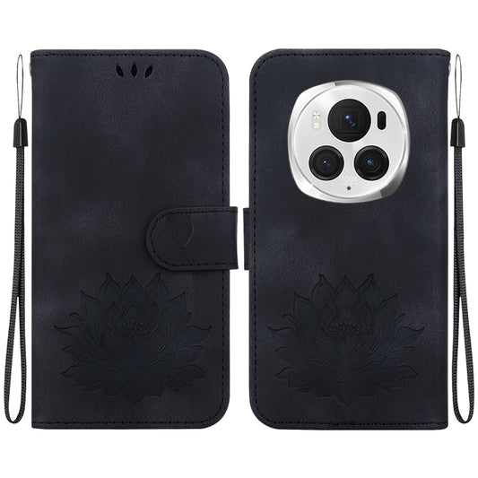 For Honor Magic6 Pro Lotus Embossed Leather Phone Case(Black) - Honor Cases by PMC Jewellery | Online Shopping South Africa | PMC Jewellery | Buy Now Pay Later Mobicred