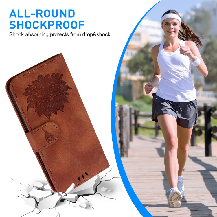 For Tecno Spark G0 2024 / Spark 20 Lotus Embossed Leather Phone Case(Brown) - Tecno Cases by PMC Jewellery | Online Shopping South Africa | PMC Jewellery | Buy Now Pay Later Mobicred