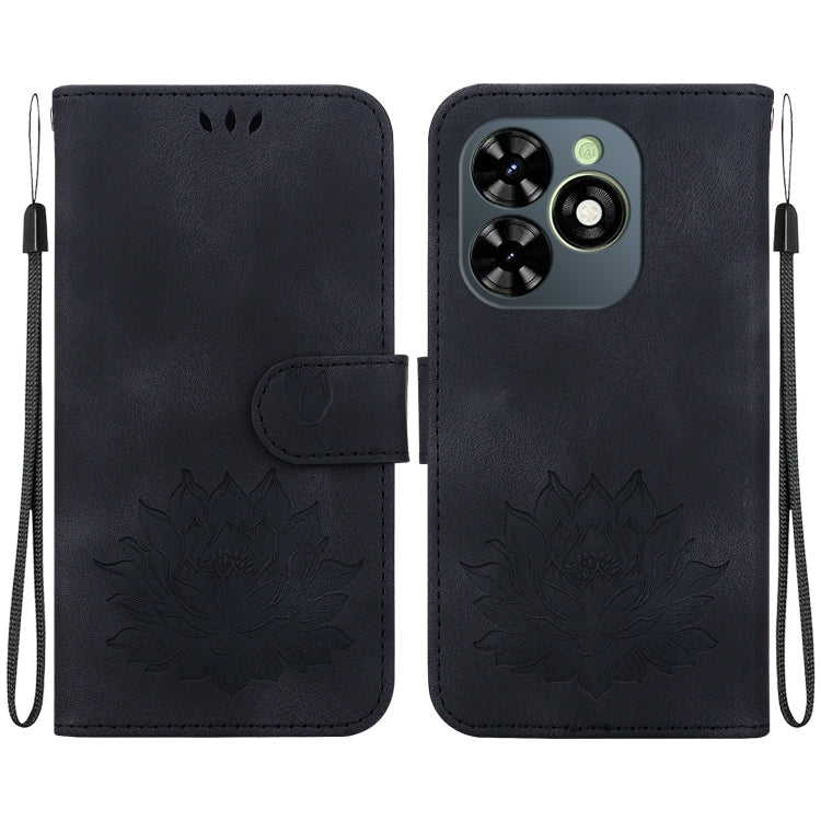 For Tecno Spark G0 2024 / Spark 20 Lotus Embossed Leather Phone Case(Black) - Tecno Cases by PMC Jewellery | Online Shopping South Africa | PMC Jewellery | Buy Now Pay Later Mobicred