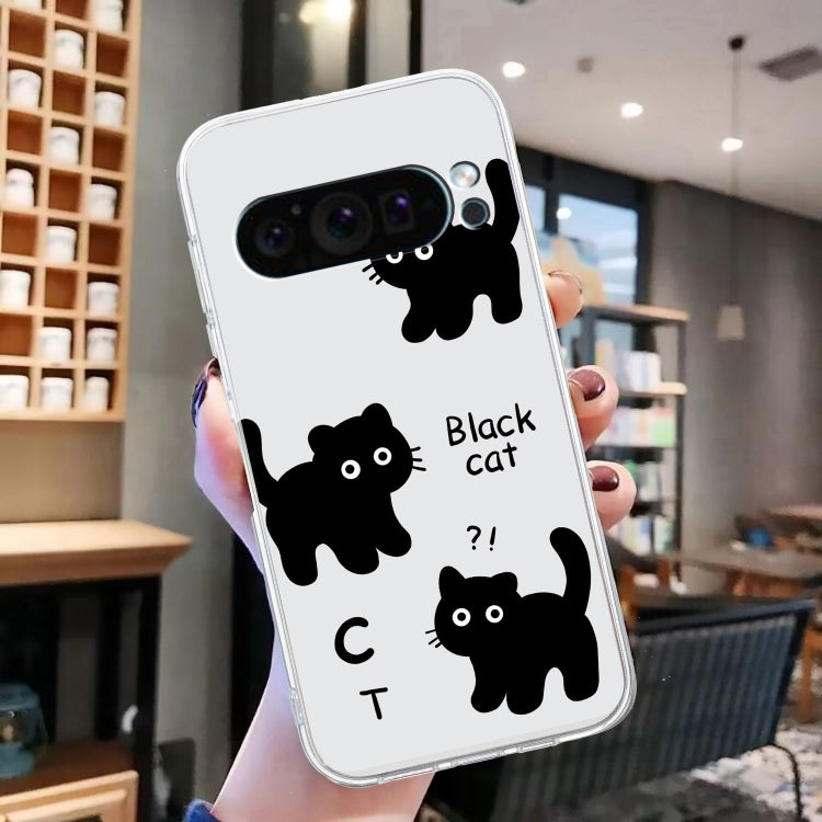 For Google Pixel 9 Colored Drawing Pattern Transparent TPU Phone Case(Black Cat) - Google Cases by PMC Jewellery | Online Shopping South Africa | PMC Jewellery | Buy Now Pay Later Mobicred