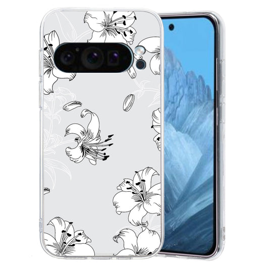 For Google Pixel 9 Pro Colored Drawing Pattern Transparent TPU Phone Case(White Flower) - Google Cases by PMC Jewellery | Online Shopping South Africa | PMC Jewellery | Buy Now Pay Later Mobicred