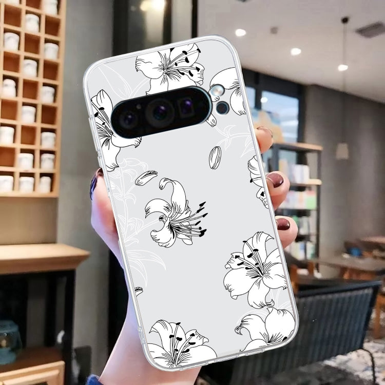 For Google Pixel 9 Pro Colored Drawing Pattern Transparent TPU Phone Case(White Flower) - Google Cases by PMC Jewellery | Online Shopping South Africa | PMC Jewellery | Buy Now Pay Later Mobicred